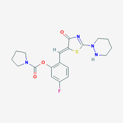 Picture of (Z)-5-Fluoro-2-((4-oxo-2-(tetrahydropyridazin-1(2H)-yl)thiazol-5(4H)-ylidene)methyl)phenyl pyrrolidine-1-carboxylate