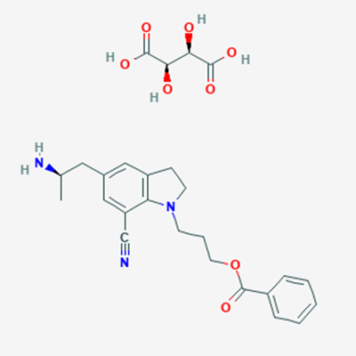 Picture of (R)-3-(5-(2-Aminopropyl)-7-cyanoindolin-1-yl)propyl benzoate (2R,3R)-2,3-dihydroxysuccinate