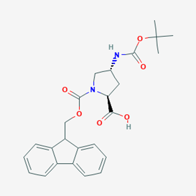 Picture of (2S,4R)-1-(((9H-Fluoren-9-yl)methoxy)carbonyl)-4-((tert-butoxycarbonyl)amino)pyrrolidine-2-carboxylic acid