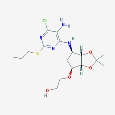 Picture of 2-(((3aR,4S,6R,6aS)-6-((5-Amino-6-chloro-2-(propylthio)pyrimidin-4-yl)amino)-2,2-dimethyltetrahydro-3aH-cyclopenta[d][1,3]dioxol-4-yl)oxy)ethanol