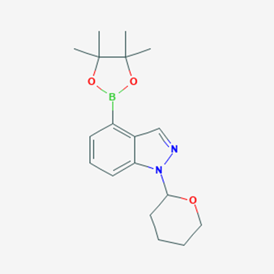 Picture of 1-(Tetrahydropyran-2-yl)-4-(4,4,5,5-tetramethyl[1,3,2]dioxaborolan-2-yl)-1H-indazole