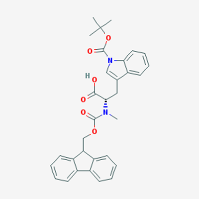 Picture of (S)-2-((((9H-Fluoren-9-yl)methoxy)carbonyl)(methyl)amino)-3-(1-(tert-butoxycarbonyl)-1H-indol-3-yl)propanoic acid