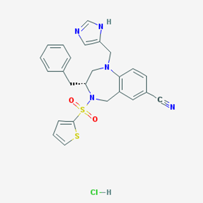 Picture of (R)-1-((1H-Imidazol-4-yl)methyl)-3-benzyl-4-(thiophen-2-ylsulfonyl)-2,3,4,5-tetrahydro-1H-benzo[e][1,4]diazepine-7-carbonitrile hydrochloride