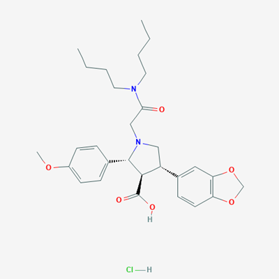 Picture of (2R,3R,4S)-4-(Benzo[d][1,3]dioxol-5-yl)-1-(2-(dibutylamino)-2-oxoethyl)-2-(4-methoxyphenyl)pyrrolidine-3-carboxylic acid hydrochloride