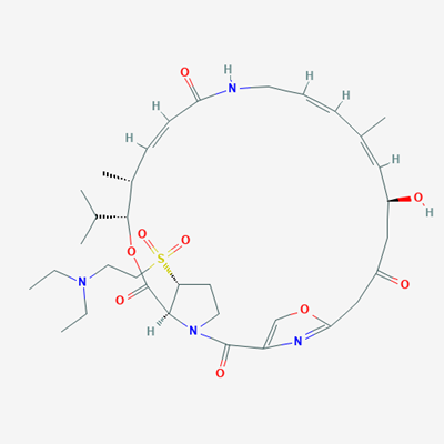 Picture of (3R,4R,5E,10E,12E,14S,26R,26aS)-26-[[2-(Diethylamino)ethyl]sulfonyl]-8,9,14,15,24,25,26,26a-octahydro-14-hydroxy-4,12-dimethyl-3-(1-methylethyl)-3H-21,18-nitrilo-1H,22H-pyrrolo[2,1-c][1,8,4,19]dioxadiazacyclotetracosine-1,7,16,22(4H,17H)-tetrone