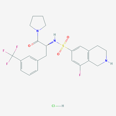 Picture of (R)-8-Fluoro-N-(1-oxo-1-(pyrrolidin-1-yl)-3-(3-(trifluoromethyl)phenyl)propan-2-yl)-1,2,3,4-tetrahydroisoquinoline-6-sulfonamide hydrochloride