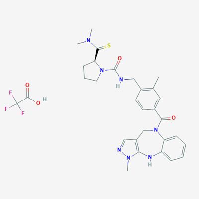 Picture of (S)-2-(Dimethylcarbamothioyl)-N-(2-methyl-4-(1-methyl-1,4,5,10-tetrahydrobenzo[b]pyrazolo[3,4-e][1,4]diazepine-5-carbonyl)benzyl)pyrrolidine-1-carboxamide 2,2,2-trifluoroacetate