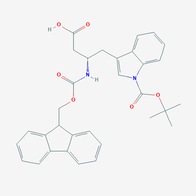 Picture of (S)-3-((((9H-Fluoren-9-yl)methoxy)carbonyl)amino)-4-(1-(tert-butoxycarbonyl)-1H-indol-3-yl)butanoic acid