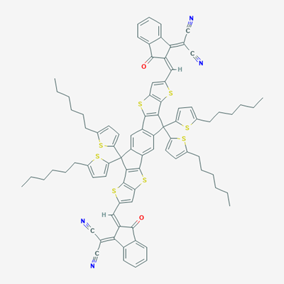 Picture of 3,9-bis(2-methylene-(3-(1,1-dicyanomethylene)-indanone))-5,5,11,11-tetrakis(5-hexylthienyl)-dithieno[2,3-d:2’,3’-d’]-s-indaceno[1,2-b:5,6-b’]dithiophene