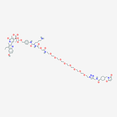 Picture of 4-((S)-2-(4-Aminobutyl)-35-(4-((4-((2,5-dioxo-2,5-dihydro-1H-pyrrol-1-yl)methyl)cyclohexanecarboxamido)methyl)-1H-1,2,3-triazol-1-yl)-4,8-dioxo-6,12,15,18,21,24,27,30,33-nonaoxa-3,9-diazapentatriacontanamido)benzyl ((S)-4,11-diethyl-9-hydroxy-3,14-dioxo-3