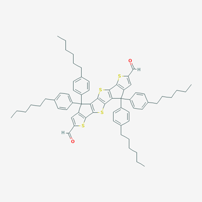 Picture of 4,4,9,9-Tetrakis(4-hexylphenyl)-4,9-dihydro-Thieno[3',2':4,5]cyclopent
a[1,2-b]thieno[2'',3'':3',4']cyclopenta[1',2':4,5]thieno[2,3-d]thiophene-
2,7-dicarbaldehyde