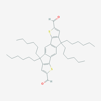 Picture of 4,9-dihydro-4,4,9,9-tetrahexyl-s-indaceno[1,2-b:5,6-b']dithiophene-2,7-dicarboxaldehyde