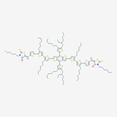 Picture of 5,5'- [[4,8-bis[5-(2-ethylhexyl)-4-hexyl-2-thienyl]benzo[1,2-b:4,5-b']dithiophene-2,6-diyl]bis[(3',3''-dihexyl[2,2':5',2''-terthiophene]-5'',5-diyl)methylidyne ]]bis[3-hexyl-2-thioxo-4-thiazolidinone]