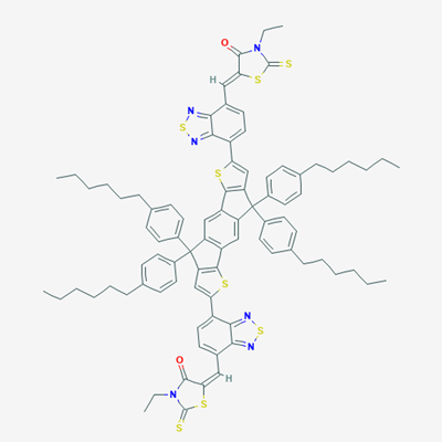 Picture of 5,5'-[[4,4,9,9-Tetrakis(4-hexylphenyl)-4,9-dihydro-s-indaceno[1,2-b:5,6-b']dithiophene-2,7-diyl]bis(2,1,3-benzothiadiazole-7,4-diylmethylidyne)]bis[3-ethyl-2-thioxo-4-thiazolidinone]