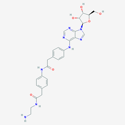 Picture of N-(2-Aminoethyl)-2-(4-(2-(4-((9-((2R,3R,4S,5R)-3,4-dihydroxy-5-(hydroxymethyl)tetrahydrofuran-2-yl)-9H-purin-6-yl)amino)phenyl)acetamido)phenyl)acetamide