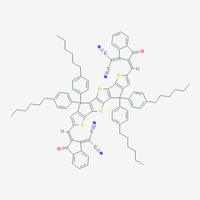 Picture of Propanedinitrile, 2,2'-[[4,4,9,9-tetrakis(4-hexylphenyl)-4,9-dihydrothie
no[3',2':4,5]cyclopenta[1,2-b]thieno[2'',3'':3',4']cyclopenta[1',2':4,5]
thieno[2,3-d]thiophene-2,7-diyl]bis[methylidyne(3-oxo-1H-indene-2,
1(3H)-diylidene)]]bis-