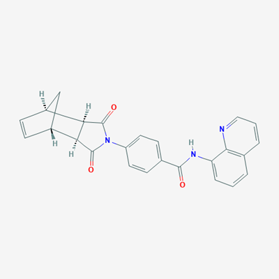 Picture of rel-4-((3aR,4R,7S,7aS)-1,3-dioxo-1,3,3a,4,7,7a-hexahydro-2H-4,7-methanoisoindol-2-yl)-N-(quinolin-8-yl)benzamide