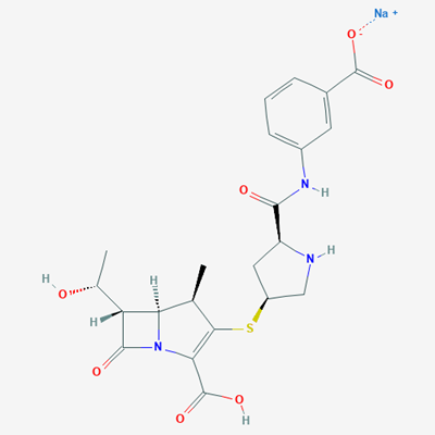 Picture of Sodium (4R,5S,6S)-3-(((3S,5S)-5-((3-carboxyphenyl)carbamoyl)pyrrolidin-3-yl)thio)-6-((R)-1-hydroxyethyl)-4-methyl-7-oxo-1-azabicyclo[3.2.0]hept-2-ene-2-carboxylate