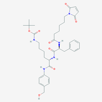 Picture of tert-Butyl ((S)-5-((S)-2-(6-(2,5-dioxo-2,5-dihydro-1H-pyrrol-1-yl)hexanamido)-3-phenylpropanamido)-6-((4-(hydroxymethyl)phenyl)amino)-6-oxohexyl)carbamate